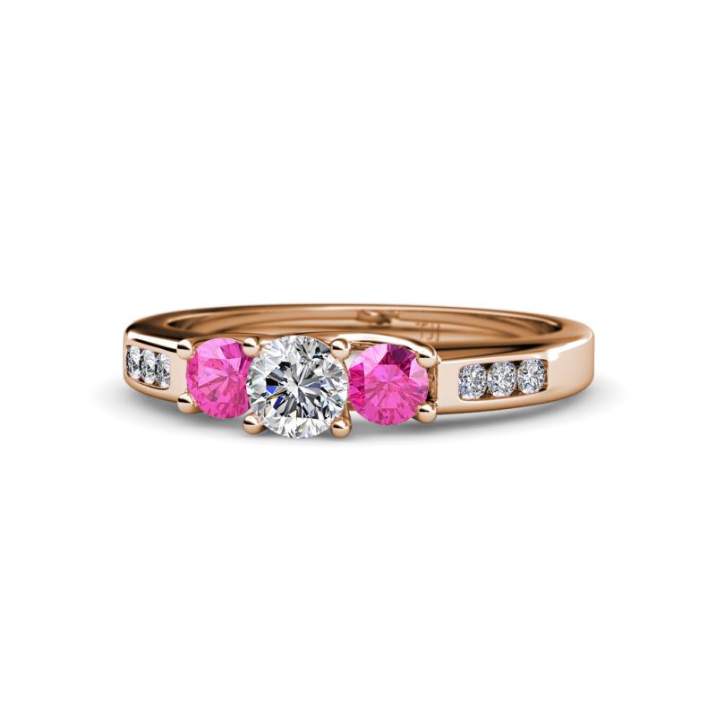 Jamille Diamond and Pink Sapphire Three Stone with Side Diamond Ring 