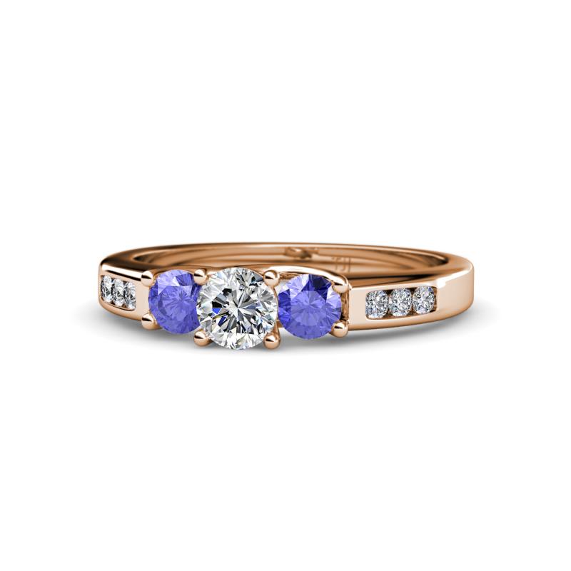 Jamille Diamond and Tanzanite Three Stone with Side Diamond Ring 