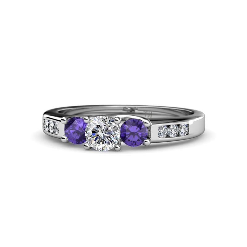 Jamille Diamond and Iolite Three Stone with Side Diamond Ring 