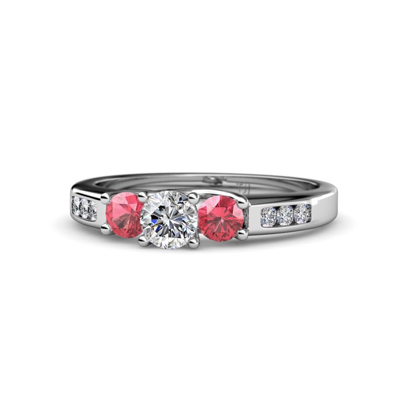 Jamille Diamond and Pink Tourmaline Three Stone with Side Diamond Ring 