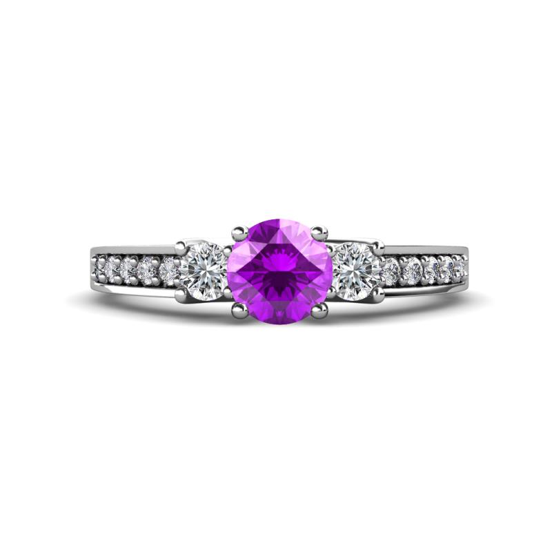 Valene Amethyst and Diamond Three Stone Engagement Ring 