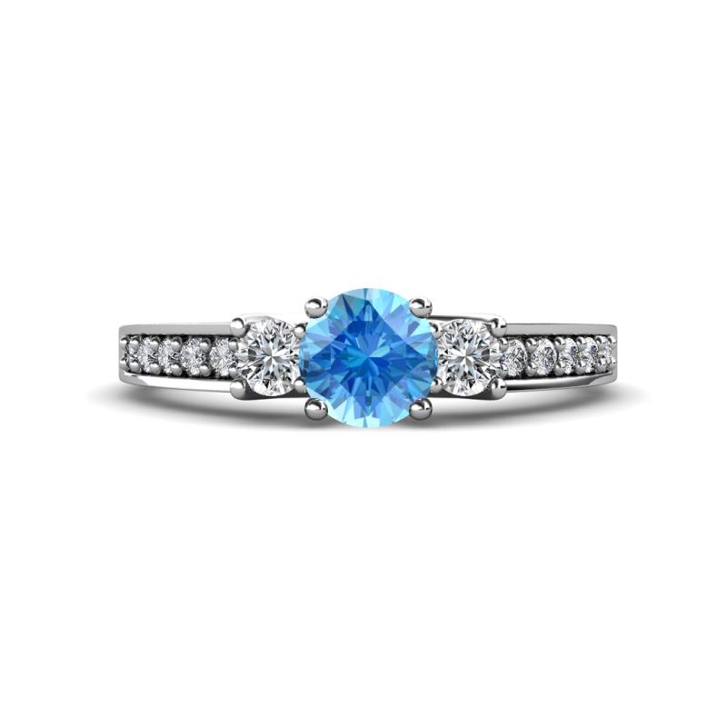 Valene Blue Topaz and Diamond Three Stone Engagement Ring 