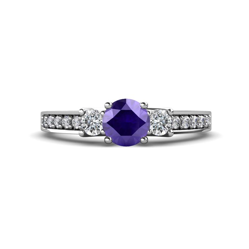 Valene Iolite and Diamond Three Stone Engagement Ring 