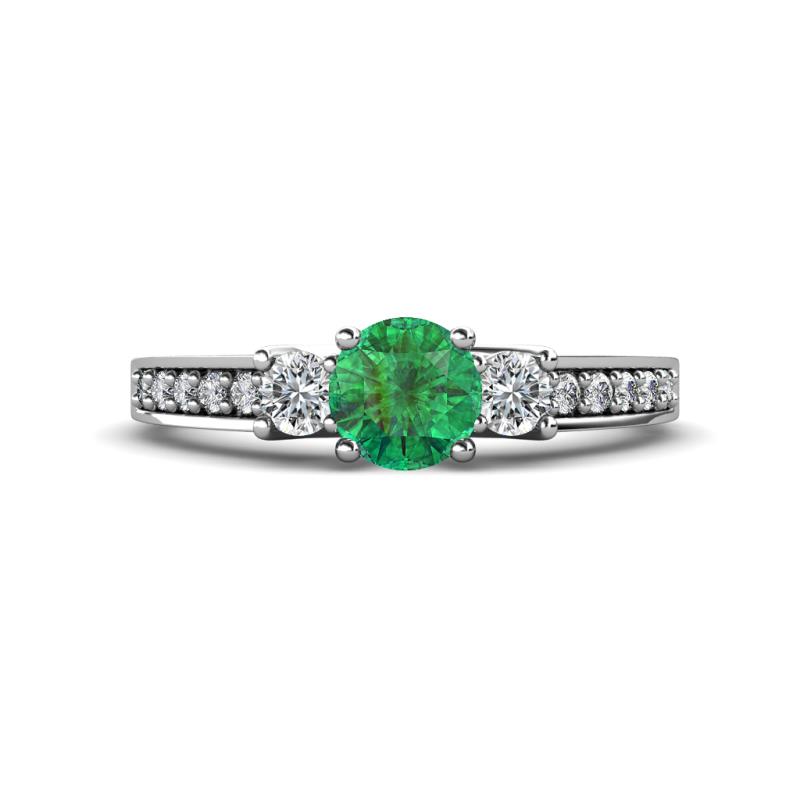 Valene Emerald and Diamond Three Stone Engagement Ring 