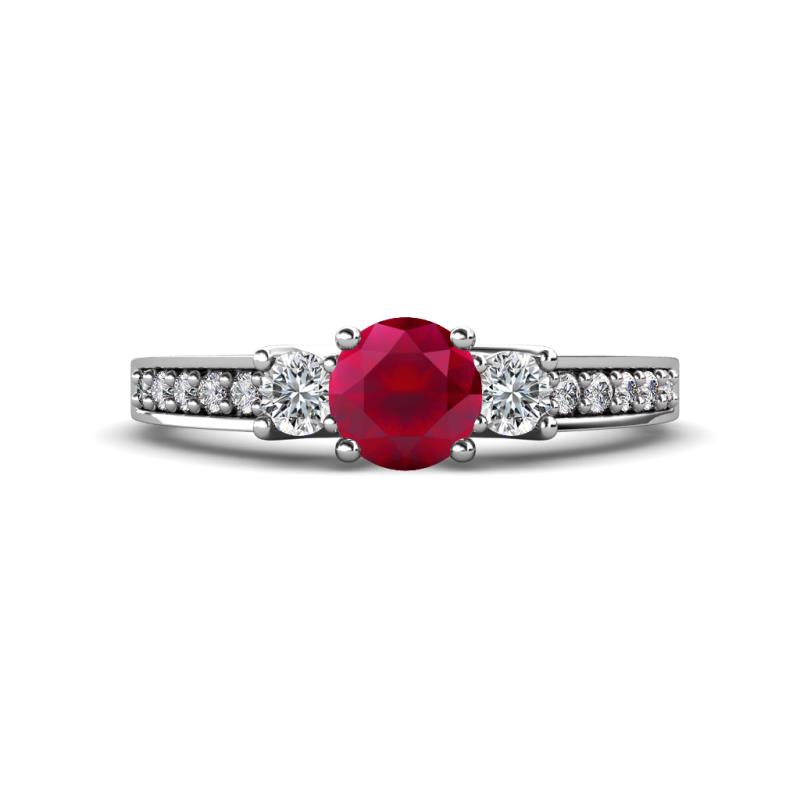 Valene Ruby and Diamond Three Stone Engagement Ring 