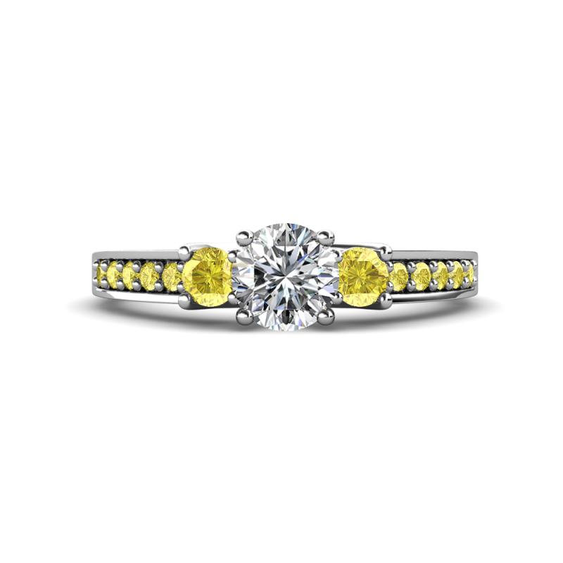 Valene Diamond and Yellow Sapphire Three Stone with Side Yellow Sapphire Ring 