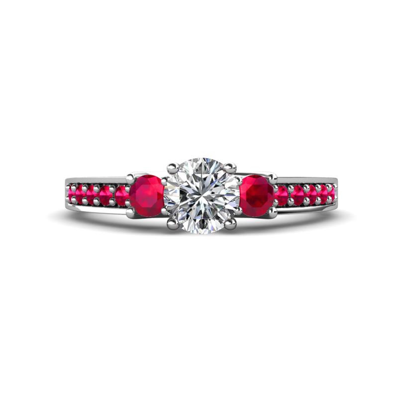 Valene Diamond and Ruby Three Stone with Side Ruby Ring 