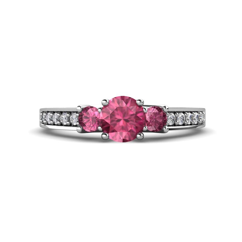 Valene Pink Tourmaline Three Stone with Side Diamond Ring 