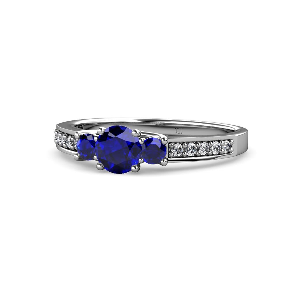 Valene Blue Sapphire Three Stone with Side Diamond Ring 