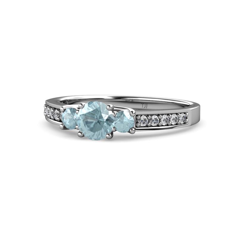 Valene Aquamarine Three Stone with Side Diamond Ring 