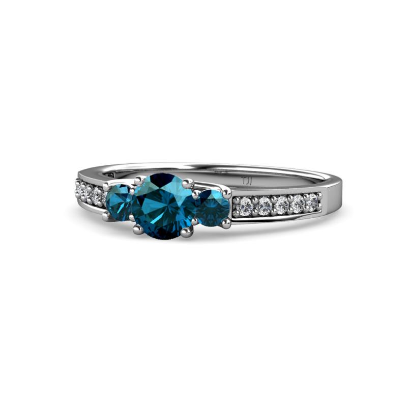 Valene Blue Diamond Three Stone with Side White Diamond Ring 