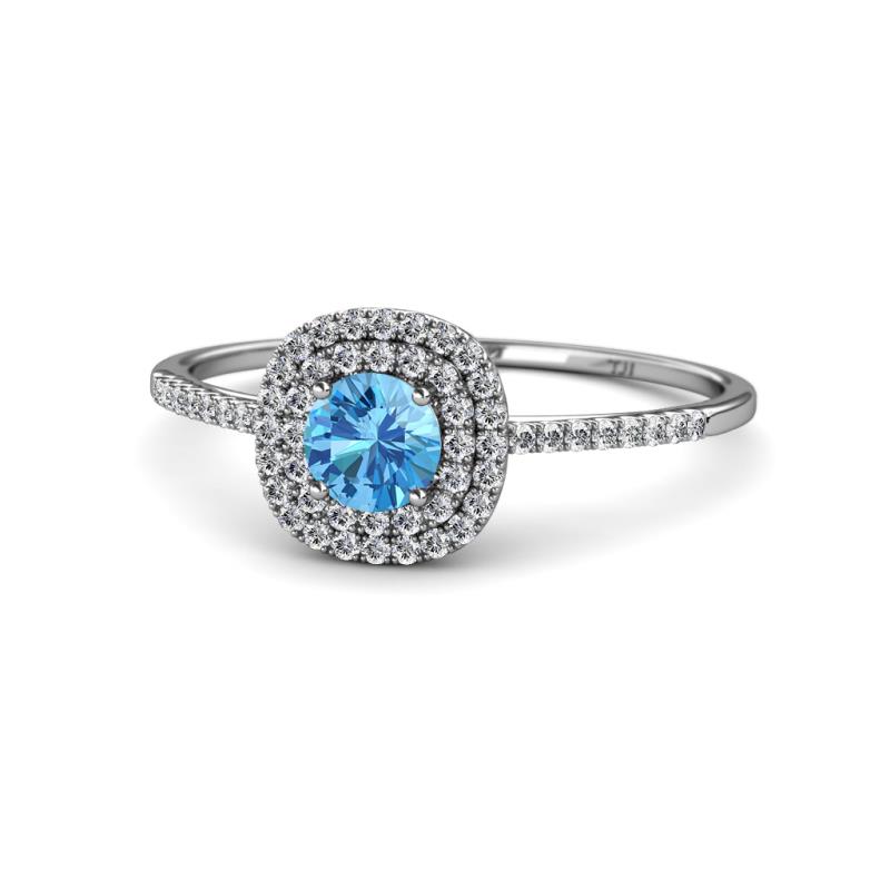 Marilyn Prima Round Blue Topaz and Diamond 0.85 ctw Halo Engagement Ring 