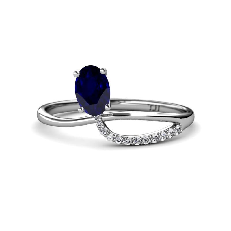 Naysa Bold 1.02 ctw Blue Sapphire Oval Shape (7x5 mm) & Side Natural Diamond Round (1.30 mm) Promise Ring 