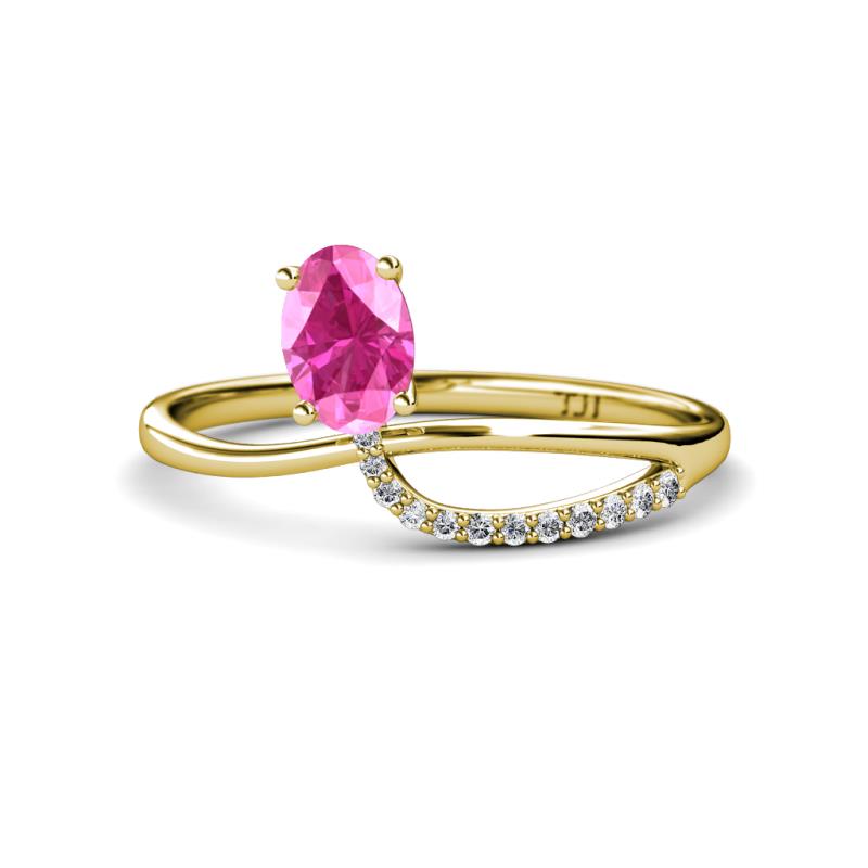 Naysa Bold 1.12 ctw Pink Sapphire Oval Shape (7x5 mm) & Side Natural Diamond Round (1.30 mm) Promise Ring 