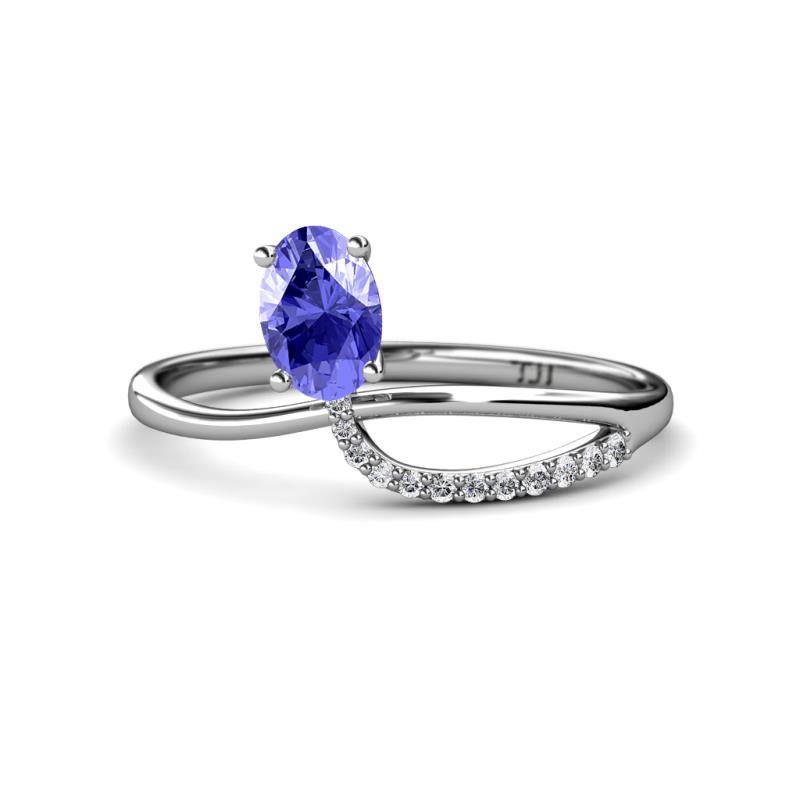 Naysa Bold 0.97 ctw Tanzanite Oval Shape (7x5 mm) & Side Natural Diamond Round (1.30 mm) Promise Ring 
