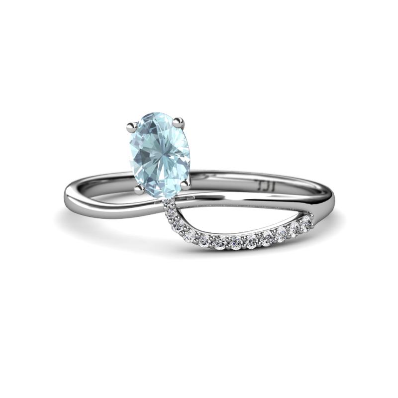 Naysa Bold 0.84 ctw Aquamarine Oval Shape (7x5 mm) & Side Natural Diamond Round (1.30 mm) Promise Ring 