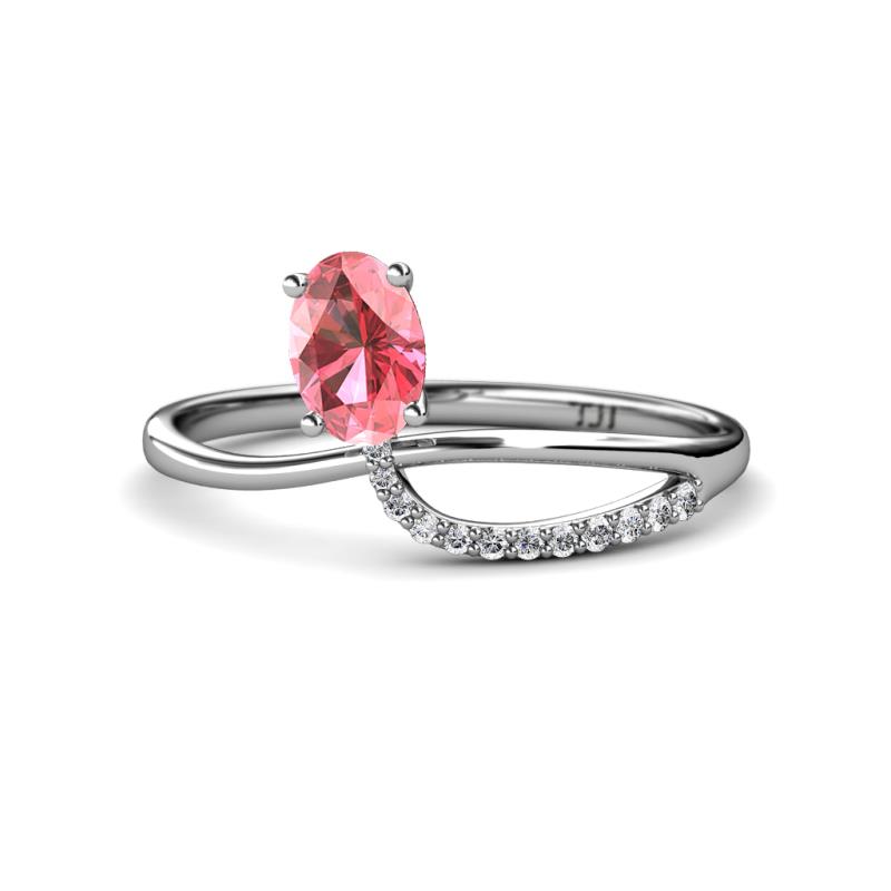 Naysa Bold 0.97 ctw Pink Tourmaline Oval Shape (7x5 mm) & Side Natural Diamond Round (1.30 mm) Promise Ring 