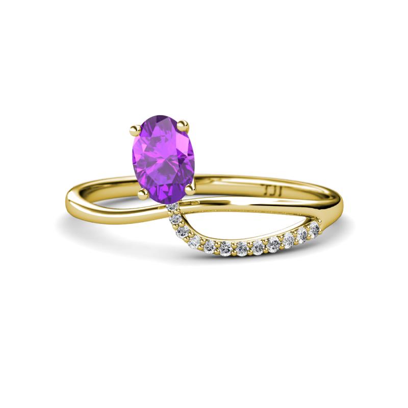 Naysa Bold 0.84 ctw Amethyst Oval Shape (7x5 mm) & Side Natural Diamond Round (1.30 mm) Promise Ring 