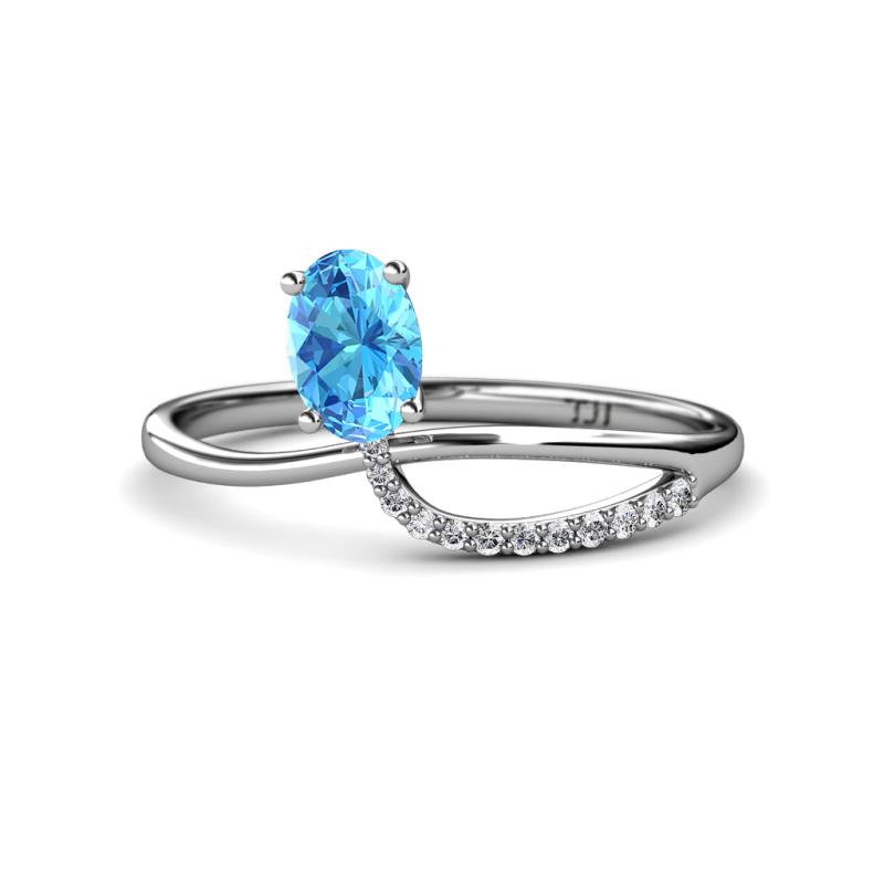 Naysa Bold 1.12 ctw Blue Topaz Oval Shape (7x5 mm) & Side Natural Diamond Round (1.30 mm) Promise Ring 