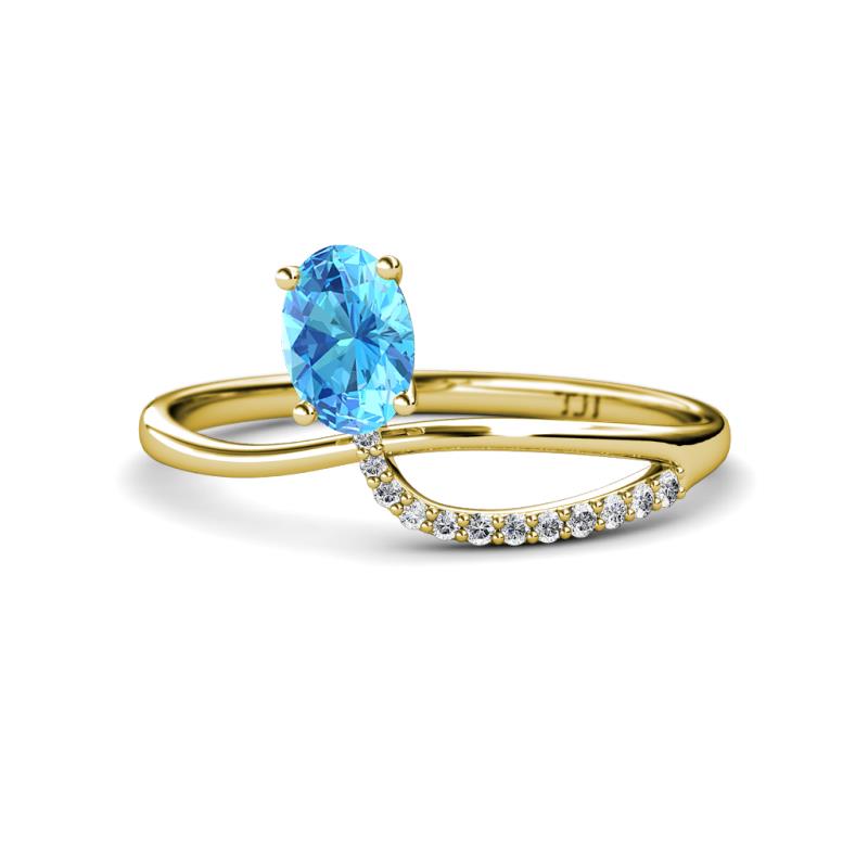 Naysa Bold 1.12 ctw Blue Topaz Oval Shape (7x5 mm) & Side Natural Diamond Round (1.30 mm) Promise Ring 