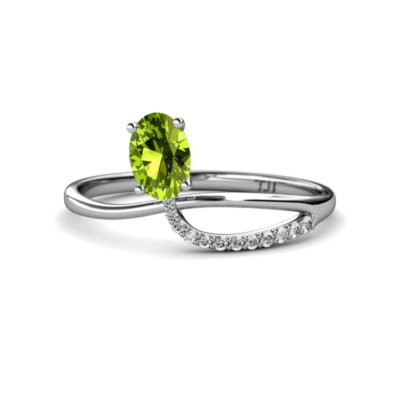 Naysa Bold 1.02 ctw Peridot Oval Shape (7x5 mm) & Side Natural Diamond Round (1.30 mm) Promise Ring 
