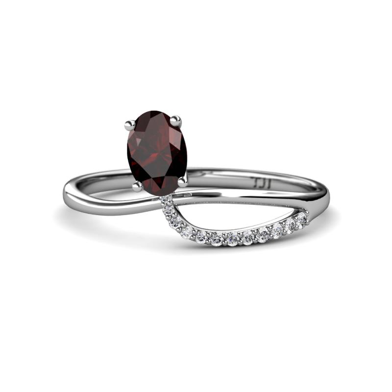 Naysa Bold 1.07 ctw Red Garnet Oval Shape (7x5 mm) & Side Natural Diamond Round (1.30 mm) Promise Ring 