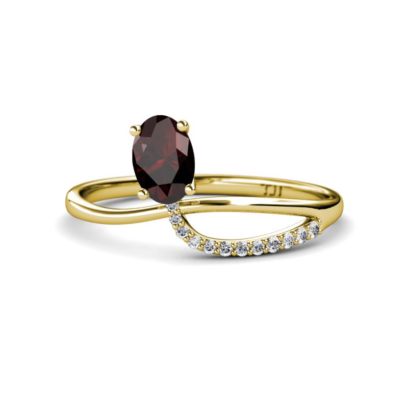 Naysa Bold 1.07 ctw Red Garnet Oval Shape (7x5 mm) & Side Natural Diamond Round (1.30 mm) Promise Ring 