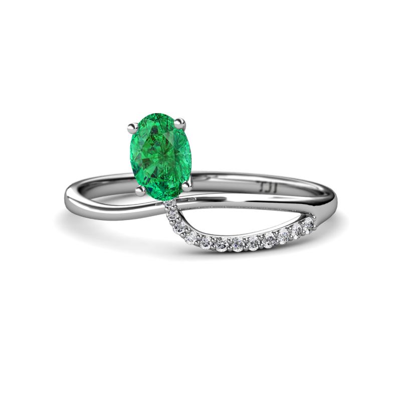 Naysa Bold 0.92 ctw Emerald Oval Shape (7x5 mm) & Side Natural Diamond Round (1.30 mm) Promise Ring 