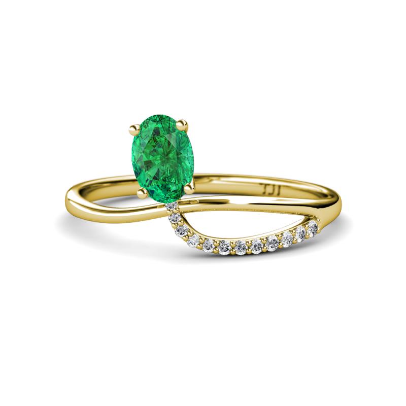 Naysa Bold 0.92 ctw Emerald Oval Shape (7x5 mm) & Side Natural Diamond Round (1.30 mm) Promise Ring 