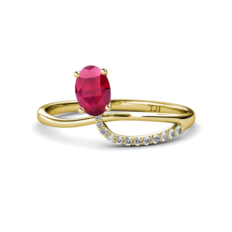 Naysa Bold 1.02 ctw Ruby Oval Shape (7x5 mm) & Side Natural Diamond Round (1.30 mm) Promise Ring 
