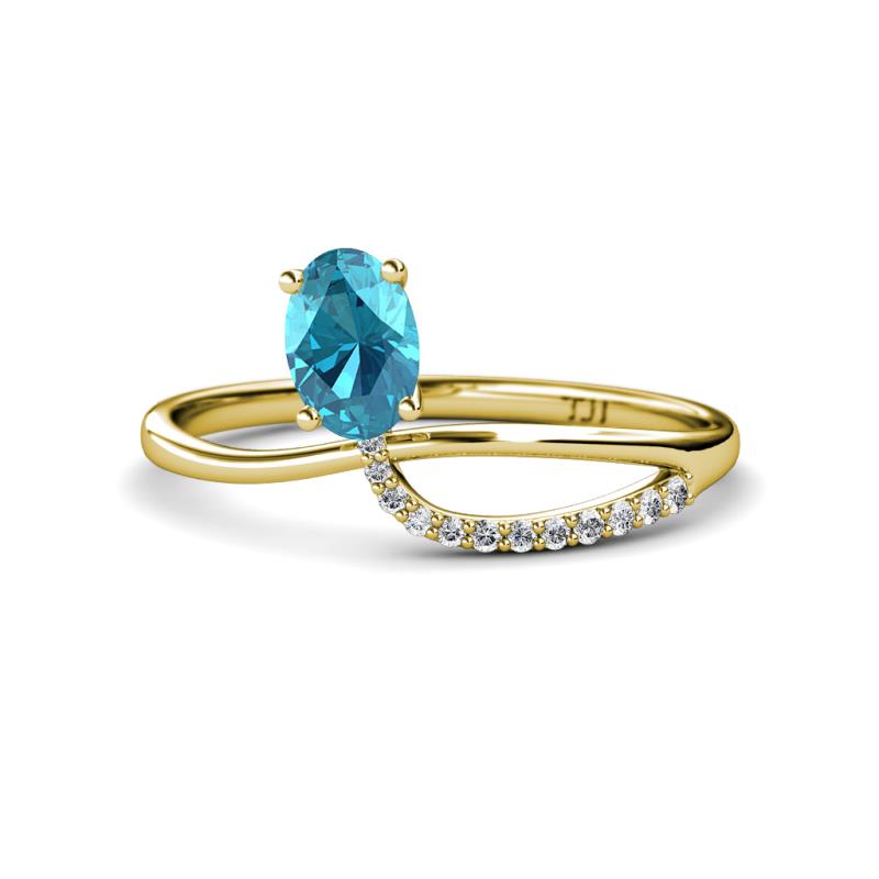 Naysa Bold 1.12 ctw London Blue Topaz Oval Shape (7x5 mm) & Side Natural Diamond Round (1.30 mm) Promise Ring 