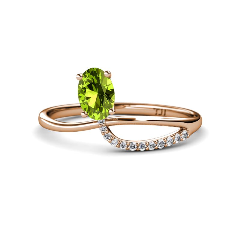 Naysa Bold 1.02 ctw Peridot Oval Shape (7x5 mm) & Side Natural Diamond Round (1.30 mm) Promise Ring 