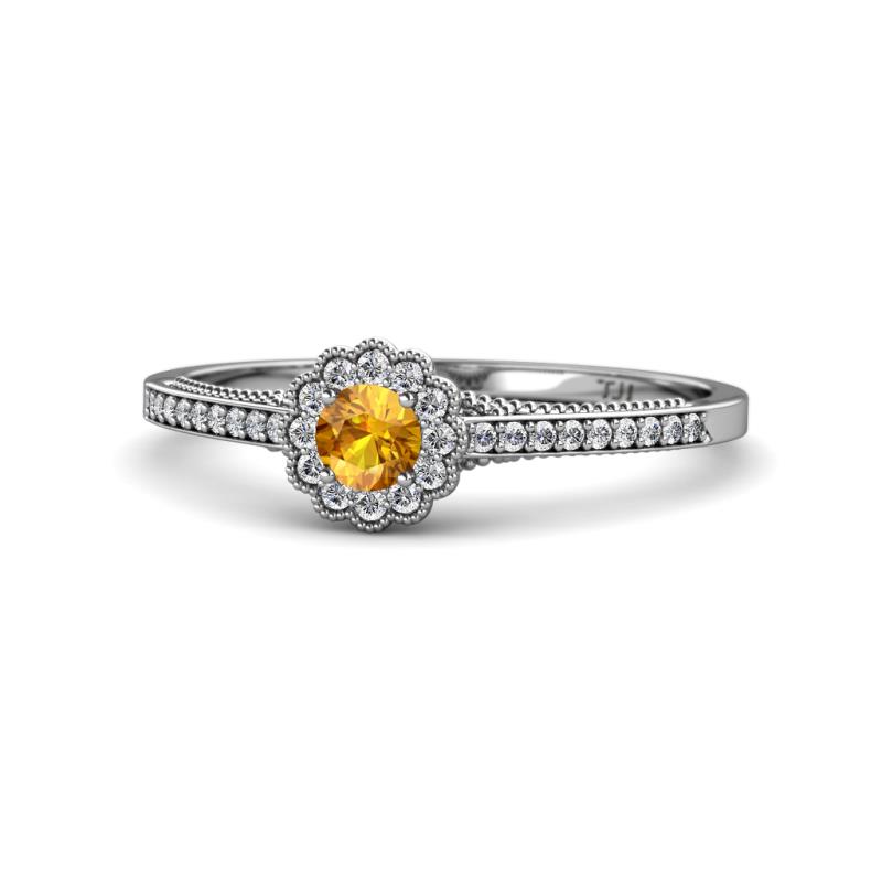 Jesenia Prima Round Citrine and Diamond 0.50 ctw Floral Halo Promise Ring 