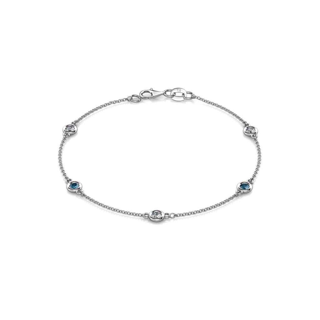 Aizza (5 Stn/3mm) Petite Blue Diamond and White Lab Grown Diamond Station Bracelet 