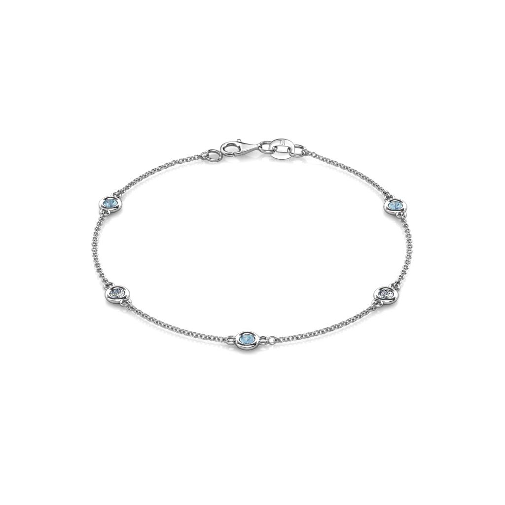Aizza (5 Stn/3mm) Petite Aquamarine and Lab Grown Diamond Station Bracelet 
