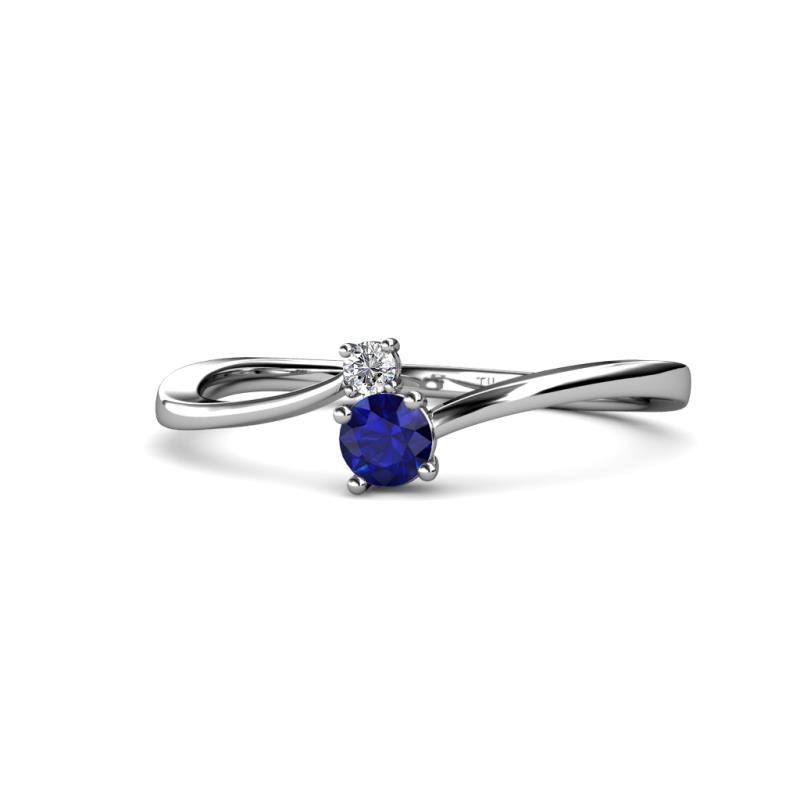 Lucie 4.10 mm Bold Round Blue Sapphire and Diamond 2 Stone Promise Ring 