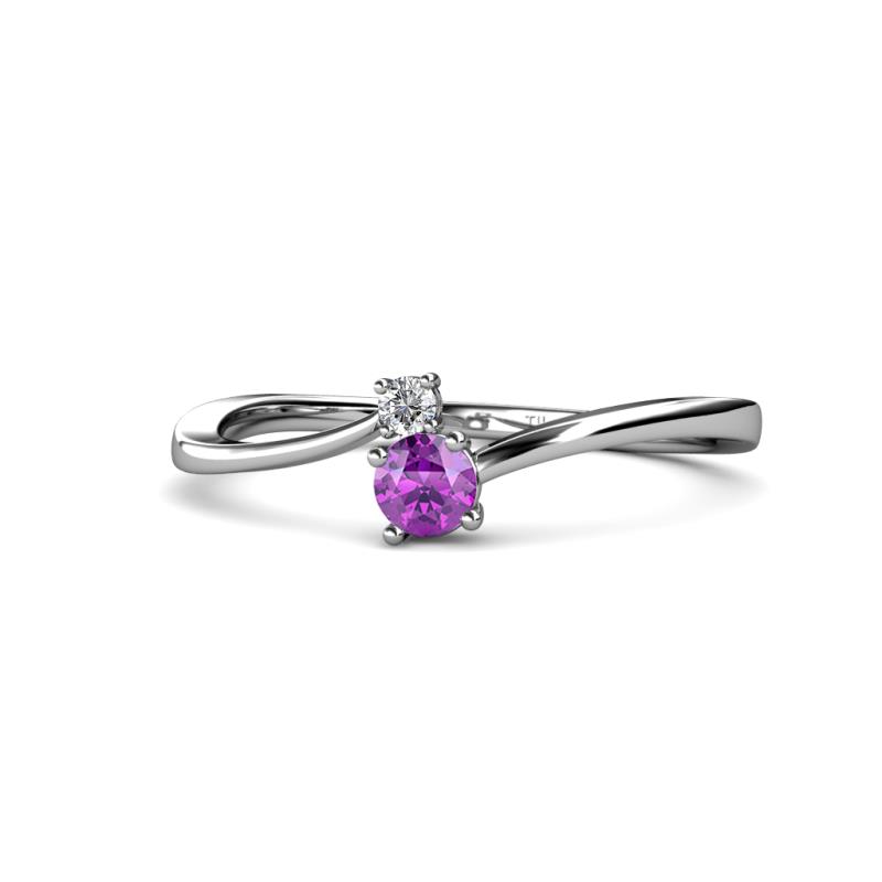 Lucie 4.10 mm Bold Round Amethyst and Diamond 2 Stone Promise Ring 