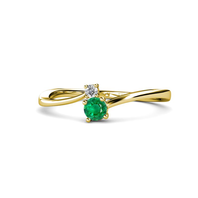 Lucie 4.10 mm Bold Round Emerald and Diamond 2 Stone Promise Ring 