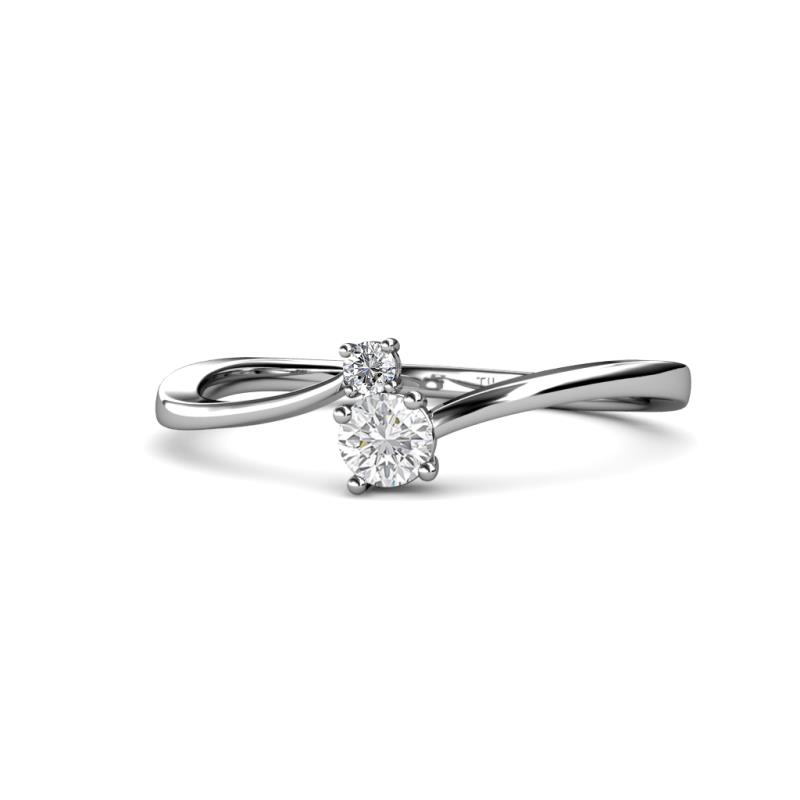 Lucie 4.10 mm Bold Round White Sapphire and Diamond 2 Stone Promise Ring 