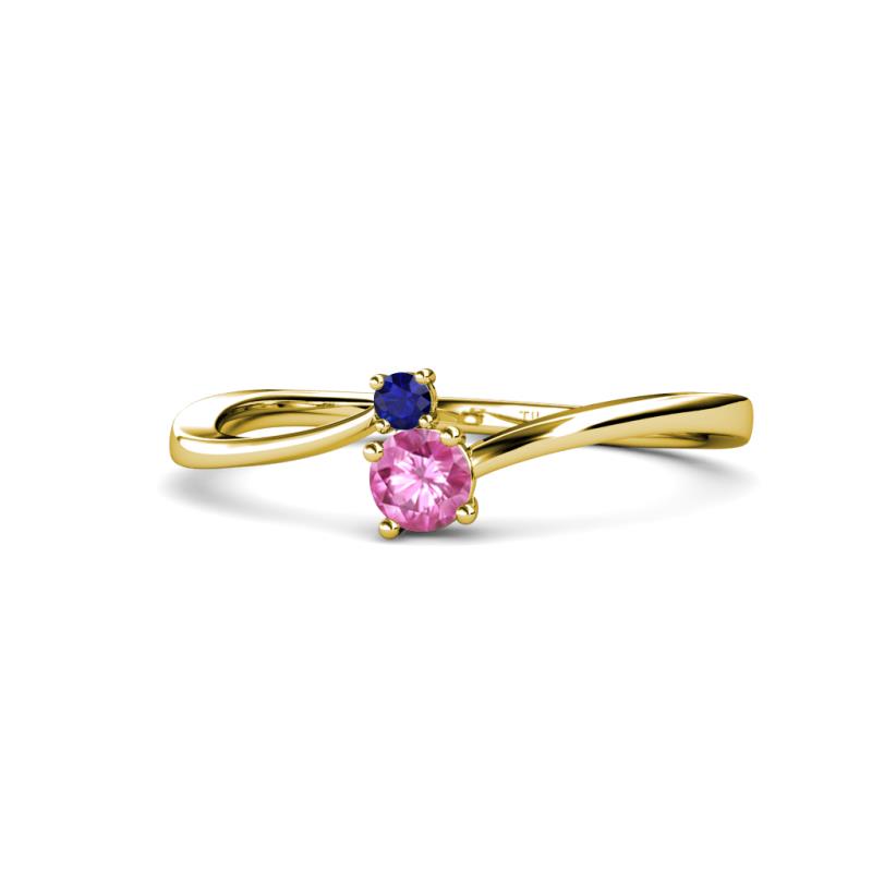 Lucie 4.10 mm Bold Round Blue and Pink Sapphire 2 Stone Promise Ring 