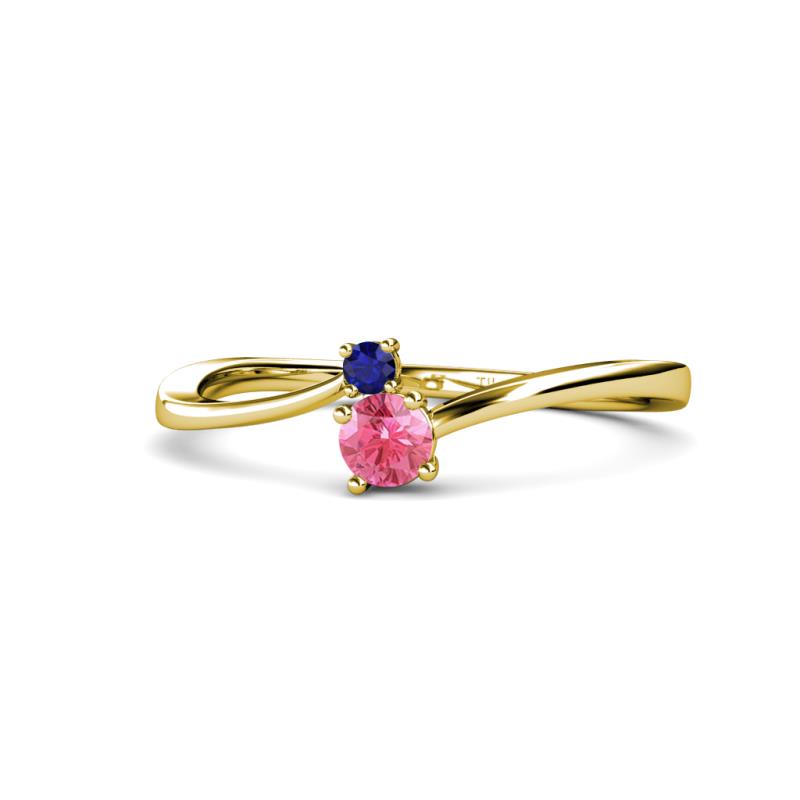 Lucie 4.10 mm Bold Round Blue Sapphire and Pink Tourmaline 2 Stone Promise Ring 