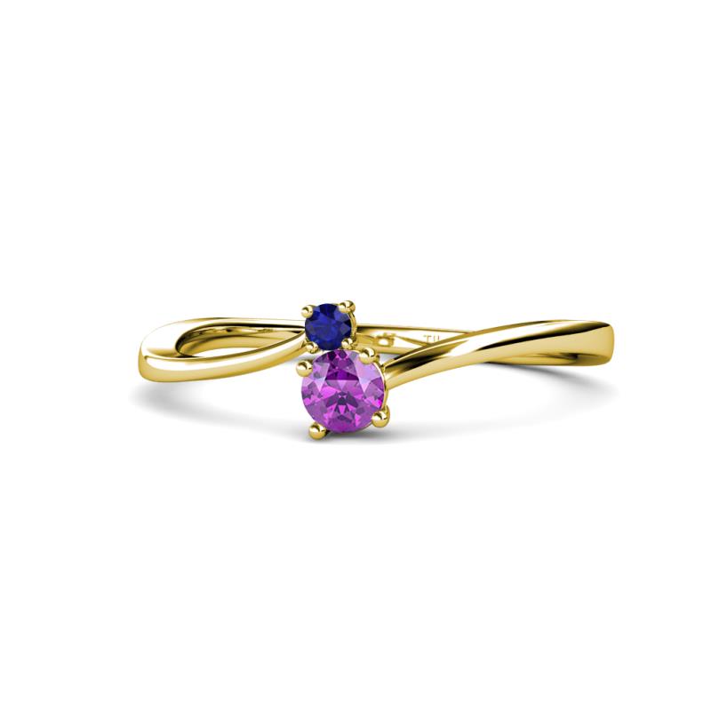 Lucie 4.10 mm Bold Round Blue Sapphire and Amethyst 2 Stone Promise Ring 