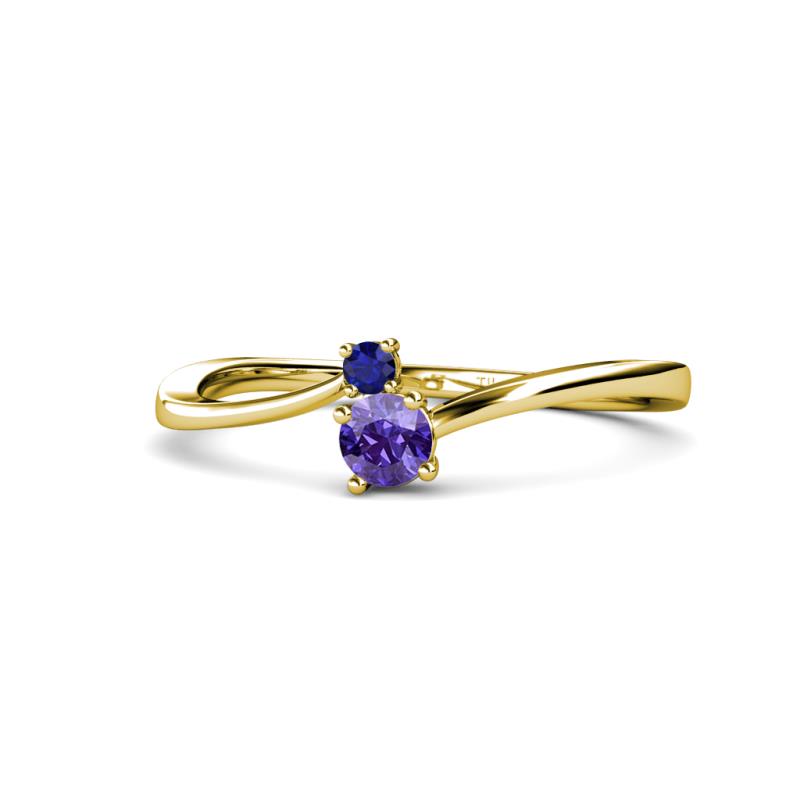 Lucie 4.10 mm Bold Round Blue Sapphire and Iolite 2 Stone Promise Ring 