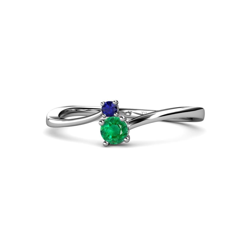 Lucie 4.10 mm Bold Round Blue Sapphire and Emerald 2 Stone Promise Ring 