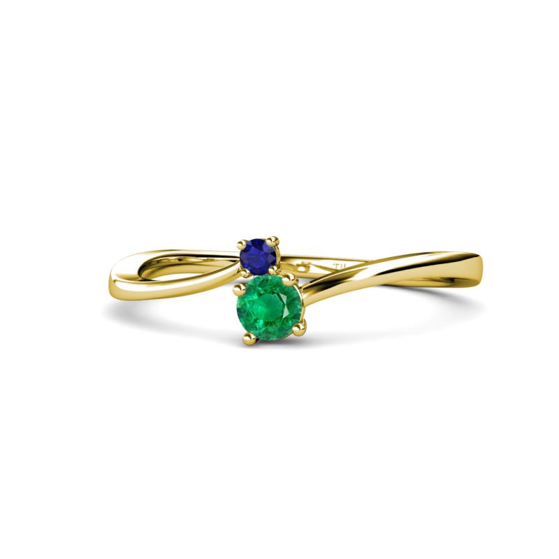 Lucie 4.10 mm Bold Round Blue Sapphire and Emerald 2 Stone Promise Ring 