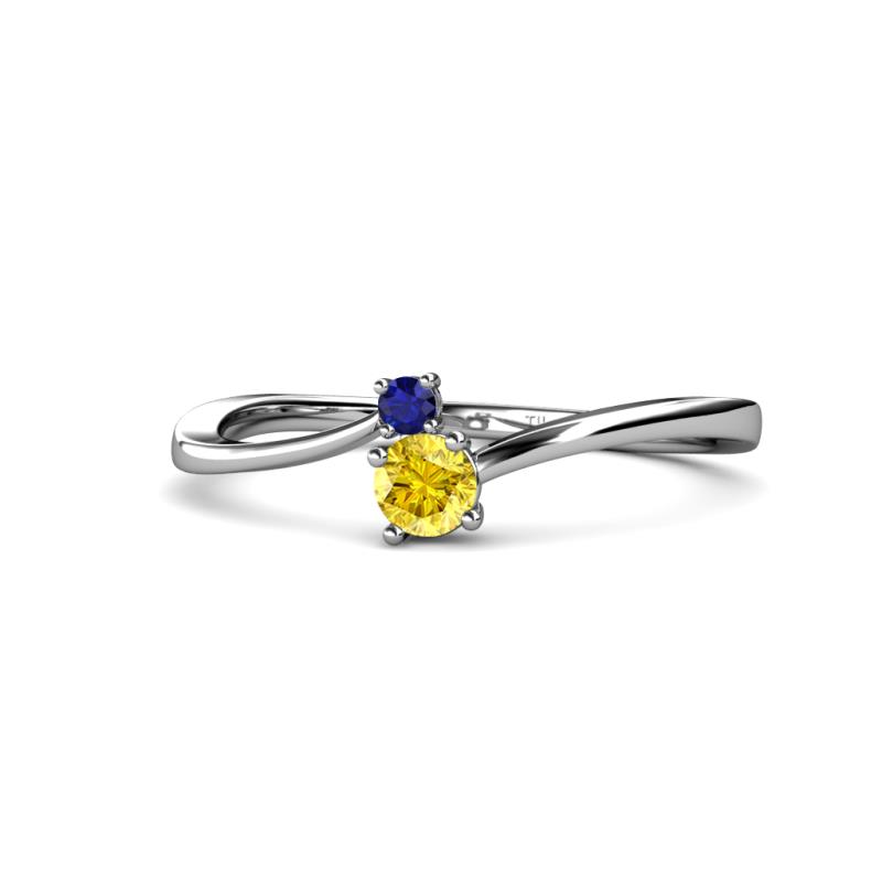 Lucie 4.10 mm Bold Round Blue and Yellow Sapphire 2 Stone Promise Ring 