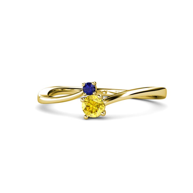 Lucie 4.10 mm Bold Round Blue and Yellow Sapphire 2 Stone Promise Ring 