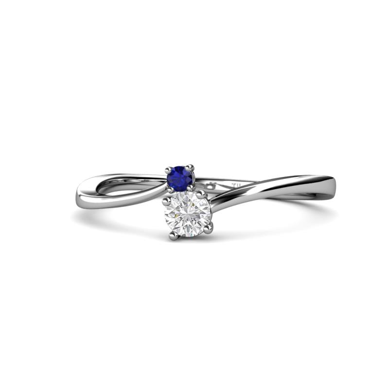 Lucie 4.10 mm Bold Round Blue and White Sapphire 2 Stone Promise Ring 