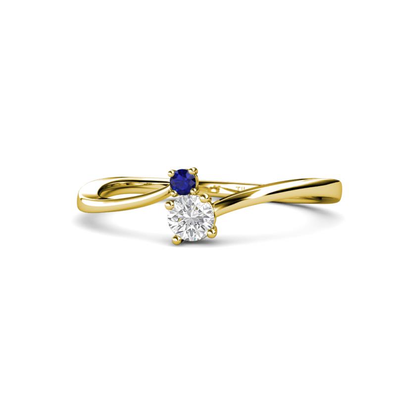 Lucie 4.10 mm Bold Round Blue and White Sapphire 2 Stone Promise Ring 