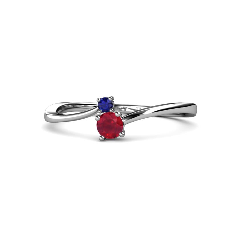 Lucie 4.10 mm Bold Round Blue Sapphire and Ruby 2 Stone Promise Ring 